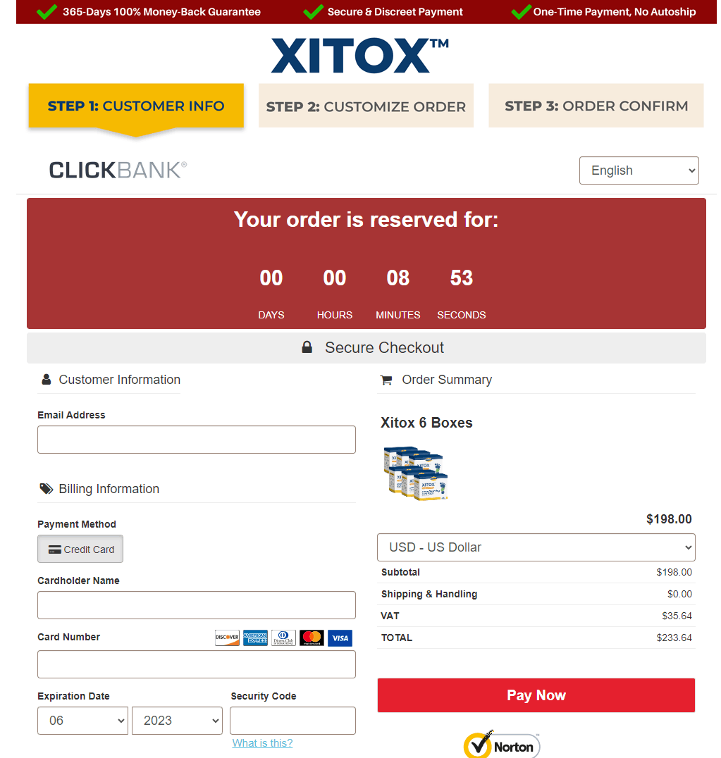 Xitox Checkout Page